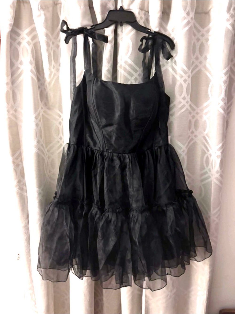 Black Tiered Mini Dress with Tie Shoulder Straps